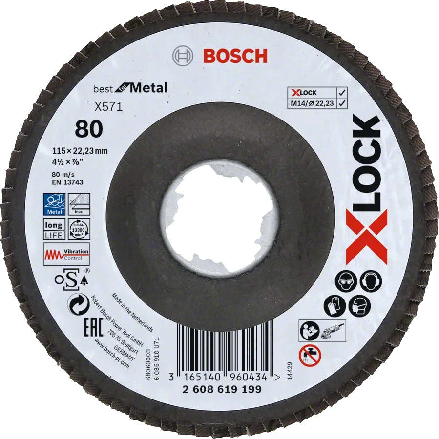 Bosch - X-LOCK - 115 mm 80 Kum Best Serisi Metal Flap Disk