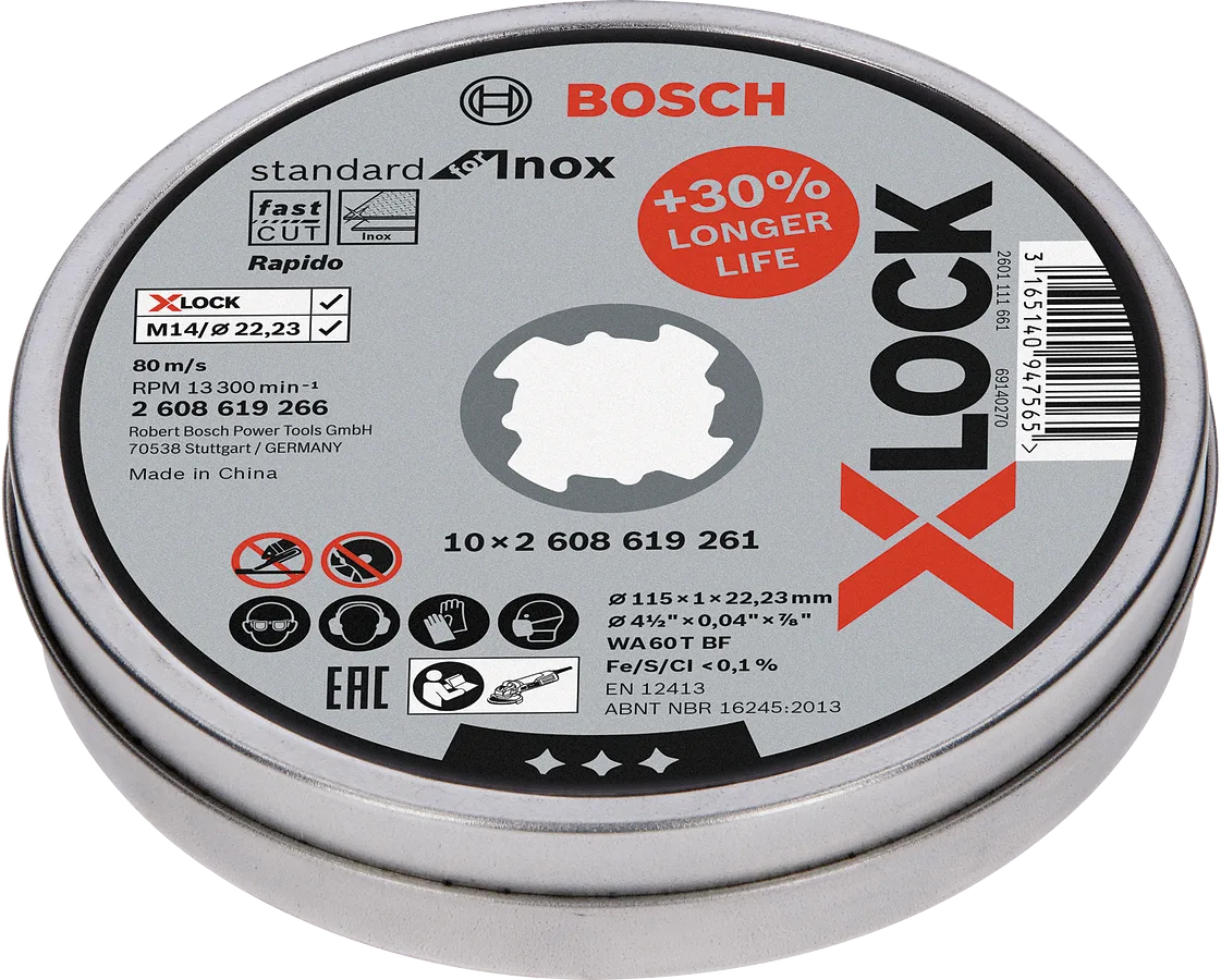 Bosch - X-LOCK - 115*1,0mm Standard Seri Düz Inox (Paslanmaz Çelik) Kesme Diski (Taş) - Rapido 10'lu