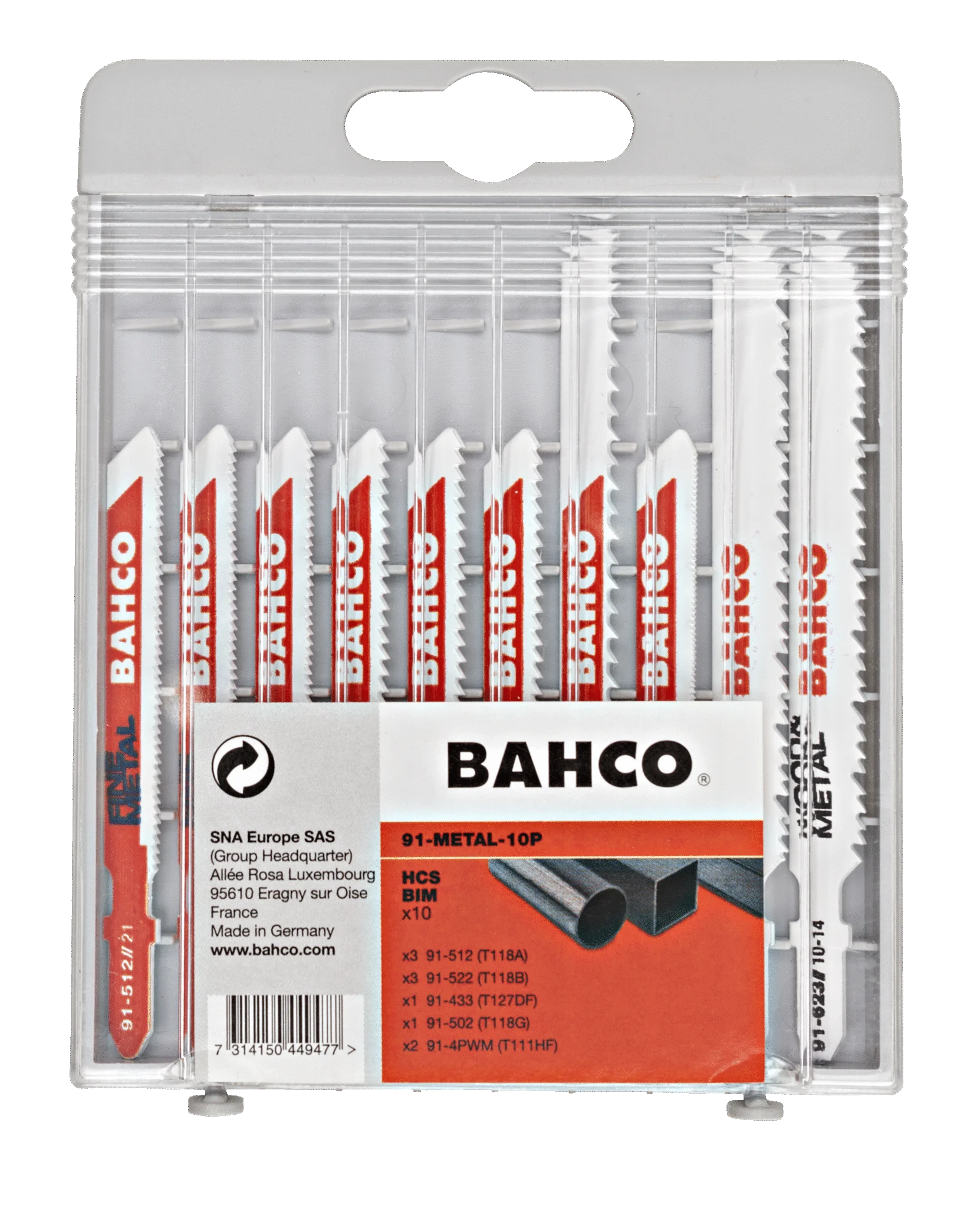 Bahco Chainsaw blade set for metal, 10 pieces