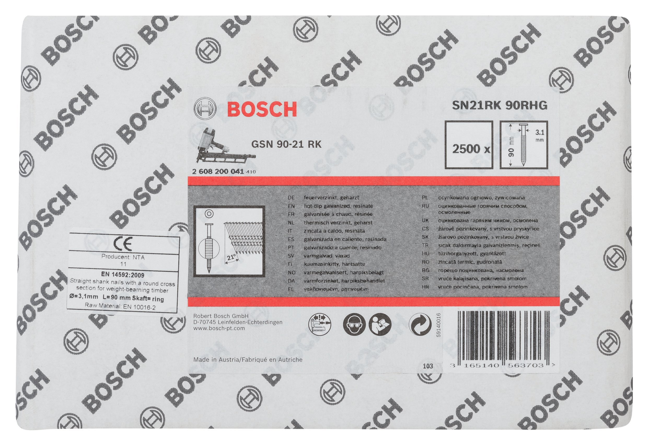 Havasis A.Ş. Bosch - GSN 90-21DK Çivi 90mm 2500lü YivliGalv