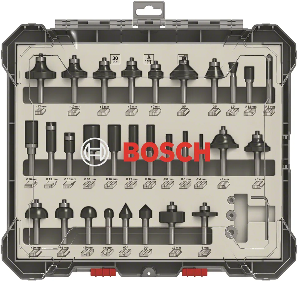 Bosch - Profesyonel 30 Parça Karışık Freze Ucu Seti 8 mm Şaftlı